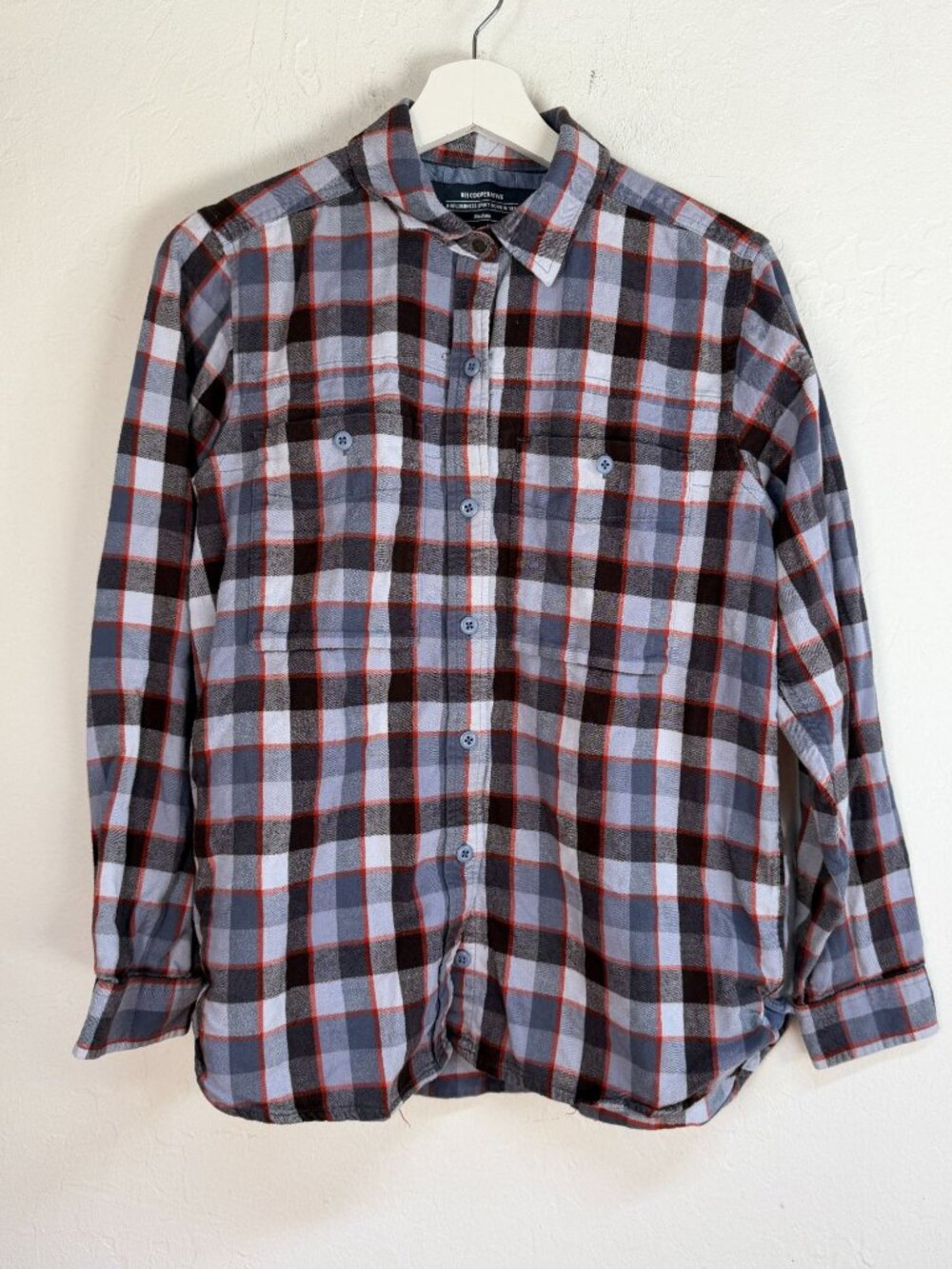 REI Cooperative Womens Plaid Flannel Button Up Shirt Medium Gray Blue